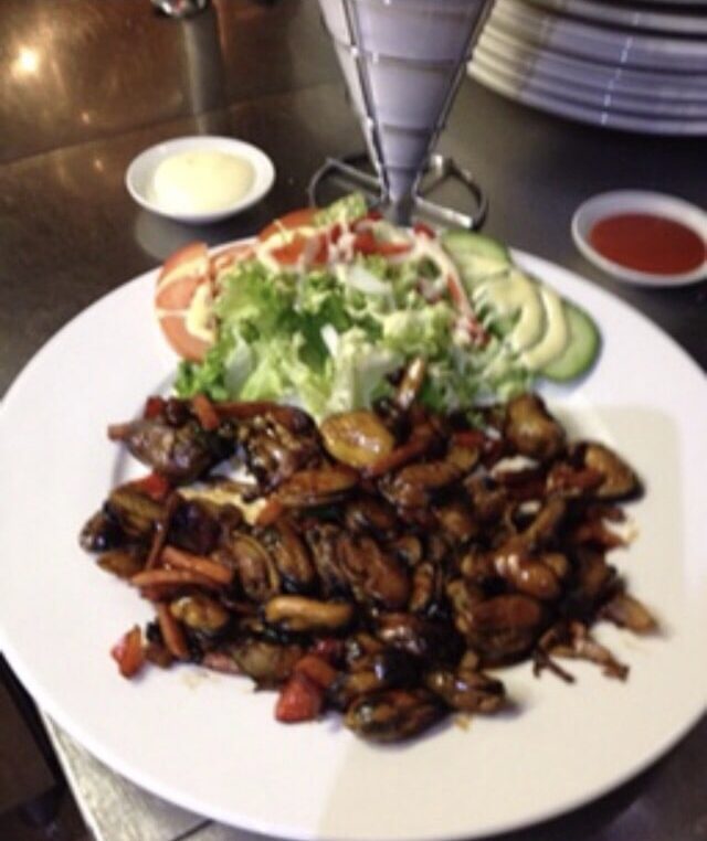 Gemarineerd vlees van de grill met frisse salade
